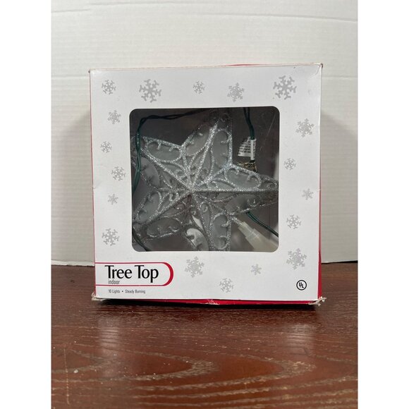 Vintage Silver Glitter Star Tree Top With 10 Lights For Holiday Decoration D4 - Picture 1 of 3